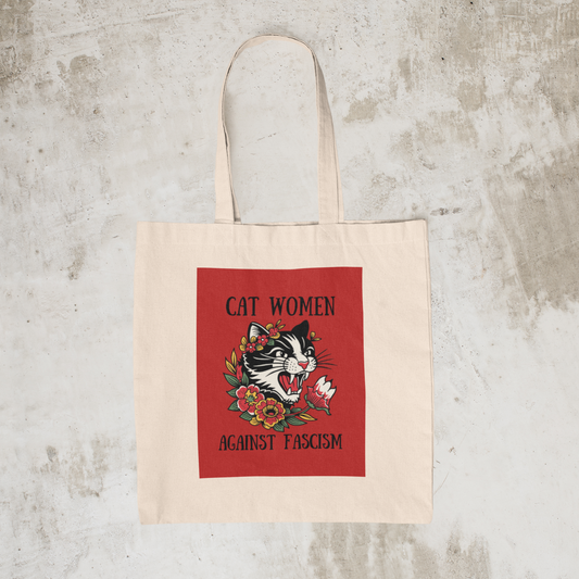 Cat Women Against Fascism Tote - red